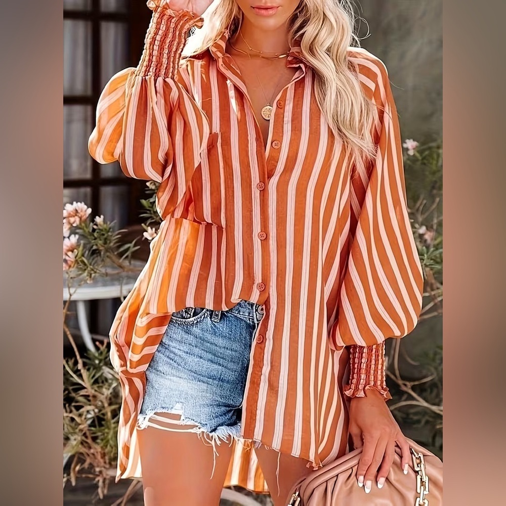 LAWLESS Orange and White Striped Button-Down Shirt